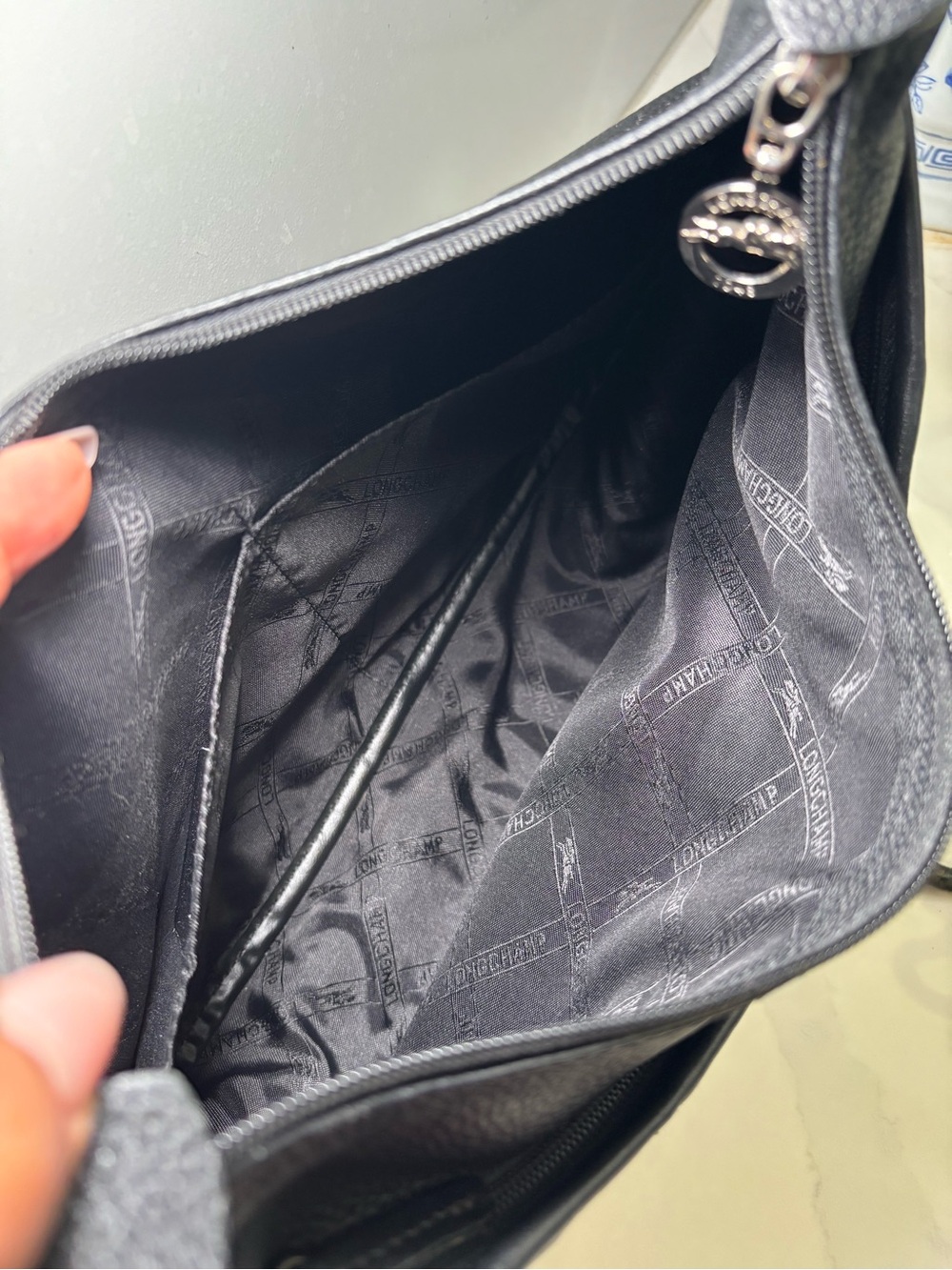 β¨ Longchamp Vintage Black Pebbled Leather Hobo Shoulder Bag France Classic Y2K β¨ - Picture 7 of 11